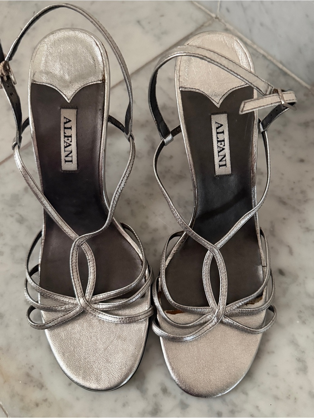 Alfani Silver Metallic Strappy Heeled Sandals